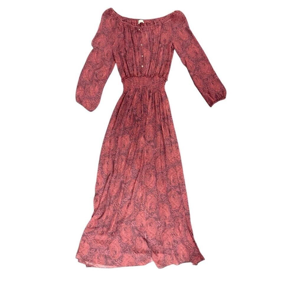 NWT LoveShackFancy Sheer Paisley boho Maxi Dress Burgundy sz 2 Boho Gupsy